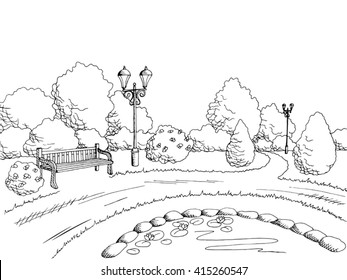 Park graphic art black white landscape illustration vector