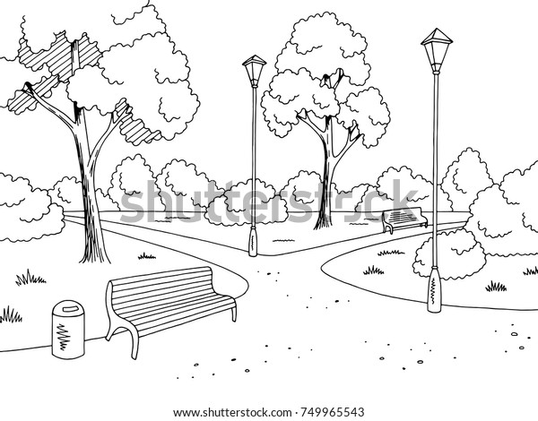 Park Graphic Black White Bench Lamp Stock Vector (Royalty Free) 749965543