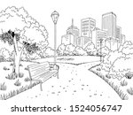 Park graphic black white city landscape sketch illustration vector