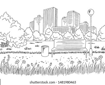 Park Graphic Black White City Landscape Sketch Illustration Vector