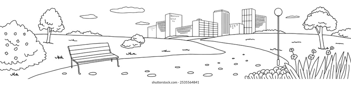 Park graphic black white city landscape sketch long illustration vector 