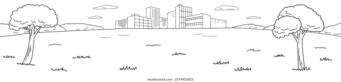 Park graphic black white city landscape sketch long illustration vector 
