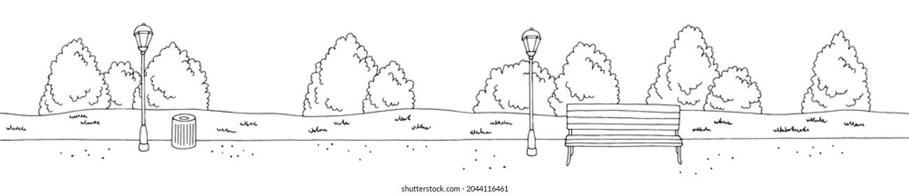 Park graphic black white landscape sketch illustration vector 