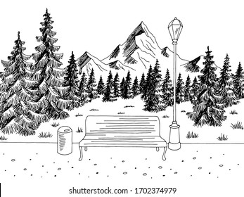 Park graphic black white mountain landscape sketch illustration vector