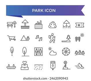 Park icon collection. Related to forest, barbecue, camp, bench, picnic and playground icons. Park leisure and outdoor activity symbols set.Park icon collection.