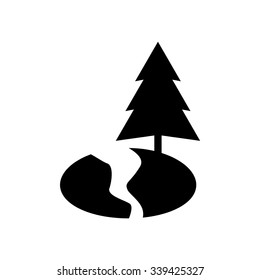 Park icon. Pine on a hill with a stream or a road