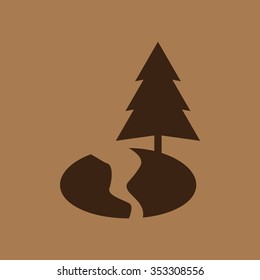 Park icon. Pine on a hill with a stream or a road