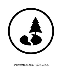Park icon. Pine on a hill with a stream or a road