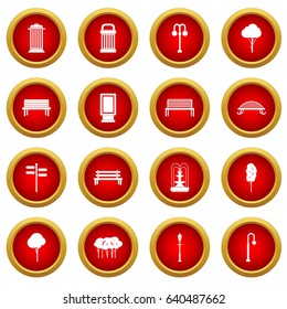 Park icon red circle set isolated on white background