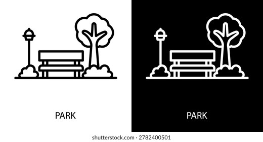 Park icon representing public green space, recreation area, outdoor relaxation, urban landscaping, community gathering spots, and environmental leisure facilities.