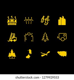 park icon set about castle, pine, sack race and dragonfly vector set
