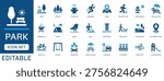 Park icon set. featuring nature, recreation, camping, hiking, playground, picnic, landscape, forest, relaxation and more icons. perfect vector icon collection.