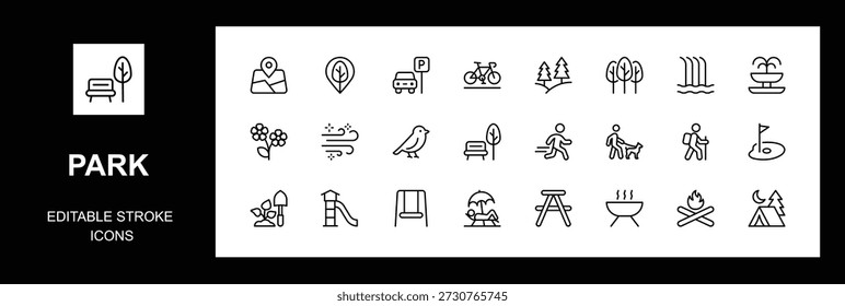 Con la naturaleza, el Ocio, el camping, el senderismo, el patio de recreo, el picnic, el paisaje, el columpio, el bosque, la relajación, el paseo del perro, el banco, la jardinería, y más iconos 