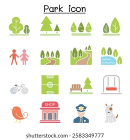 Park icon set  in flat color style