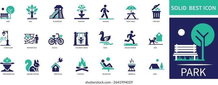 Park Icon Set Nature, Playground, Outdoor Activity  and Green Space Symbols.