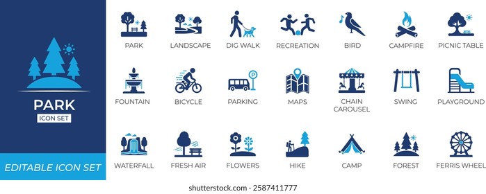 Park icon set. Solid Editable icon collection.