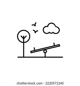 Juego de iconos de estacionamiento. Árboles, bosques e íconos vectores de banco. Naturaleza, sol, lago.