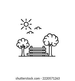 Park Icon Set. Trees, forest and bench vector icons. Nature, sun, lake.