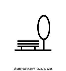 Juego de iconos de estacionamiento. Árboles, bosques e íconos vectores de banco. Naturaleza, sol, lago.