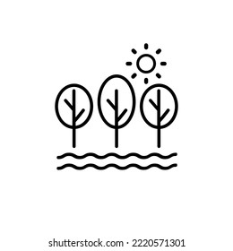 Park Icon Set. Trees, forest and bench vector icons. Nature, sun, lake.