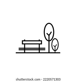 Park Icon Set. Trees, forest and bench vector icons. Nature, sun, lake.