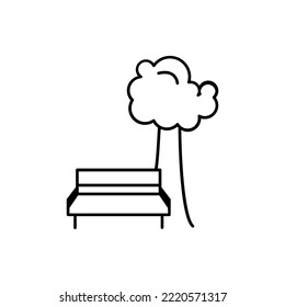 Park Icon Set. Trees, forest and bench vector icons. Nature, sun, lake.