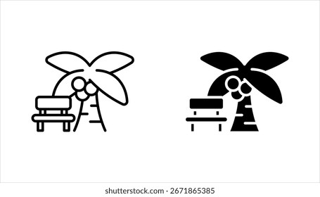 Conjunto de iconos de parque. Árboles, bosque y banco de Ilustración vectorial sobre fondo blanco