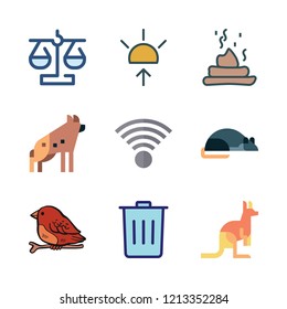 park icon set. vector set about sunrise, bird, kangaroo and hyena icons set.