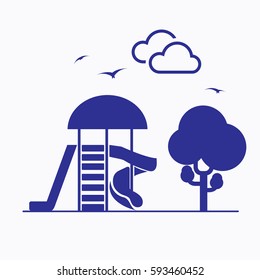 Park Icon. Tree, Cloud, Children Garden Objects Symbols Flat Graphic Isolated Silhouette