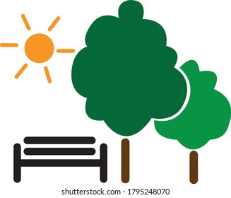 Park icon with trees, bench and sun simple design vector isolated