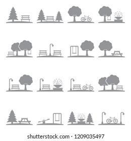 Park Icons. Gray Flat Design. Vector Illustration. 