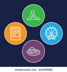 Park icons set. set of 4 park outline icons such as parking, ferris wheel, pond