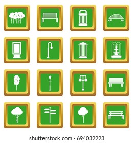 Park icons set in green color isolated vector illustration for web and any design