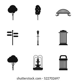 Park icons set. Simple illustration of 9 park vector icons for web