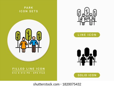 Park icons set vector illustration with solid icon line style. Old people walking symbol. Editable stroke icon on isolated background for web design, user interface, and mobile app