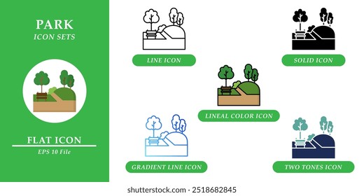 Conjuntos de ícones de estacionamento. Conceito de ambiente natural. Vários ícones de estilo no plano de fundo isolado para web design, símbolo, sinal, apresentação e infográficos. EPS 10. 