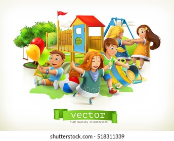 Park, kids playground. Outdoor games. 3d vector illustration