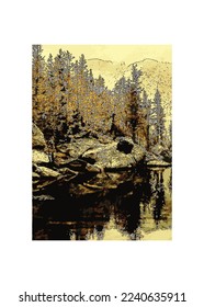 Park Lake Outdoor Illustration Poster Image