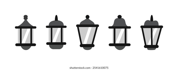 Park Lamp Illustration. City park lamp. Modern park lamps. Collection of park light. Set of yard lamp. Garden lamp. Backyard lamps illustration.