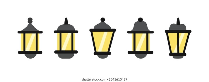 Park Lamp Illustration. City park lamp. Modern park lamps. Collection of park light. Set of yard lamp. Garden lamp. 