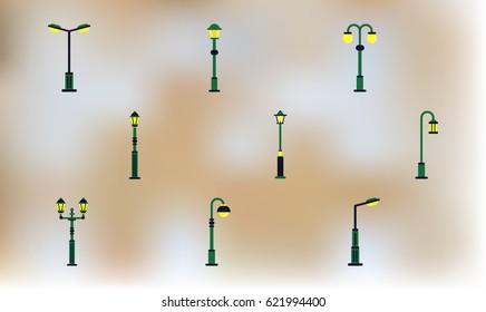 park lamp light icons vector collection