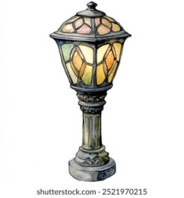 Park Lamp clipart aquarela isolado fundo branco 