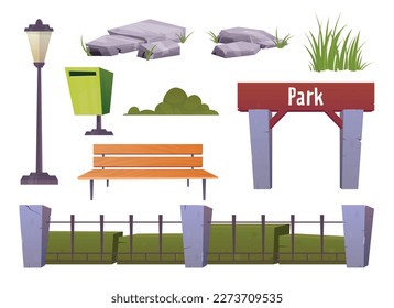 Park landscape elements collection. Vector illustration isolated on white