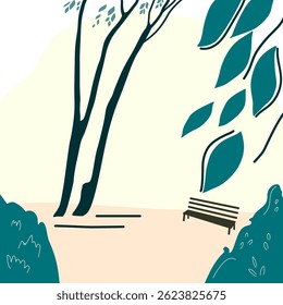 Park landscape. Flat cartoon illustration.