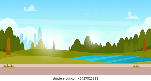 Park landscape horizontal background urban landscape with trees