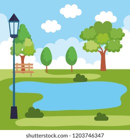 Park Landscape Lake Scene Stock Vector (Royalty Free) 1203746347 ...