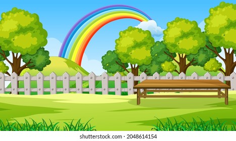 Parklandschaft mit Regenbogen in der Himmelsgrafik