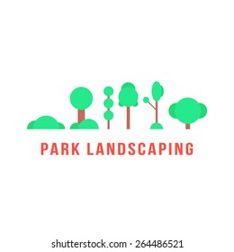 park landscaping with trees and bushes. concept of beautification, mapping, urban furnishings, shrubbery, cityscape greenery, botany, village. flat style trendy modern design vector illustration