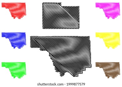 Parc y el condado de Laramie, estado de Wyoming (condado de los EE.UU., Estados Unidos de América, EE.UU.) mapa de ilustración vectorial, mapa de dibujos animados