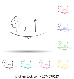 Icono de conjunto multicolor de la luz de estacionamiento y del árbol. Línea delgada simple, contorno vectorial de iconos del espacio terrestre para ui y ux, sitio web o aplicación móvil